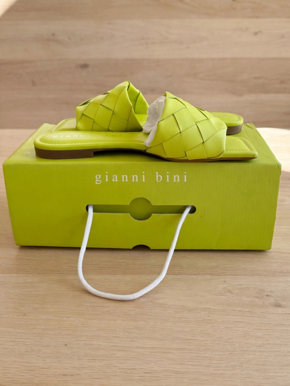 Gianni Bini Neon Lime Woven Slide Mules